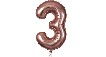 Obraz premium a rose gold number three foil balloon floating isolated on a white background ideal for third birthdays anniversaries and festive celebrations.