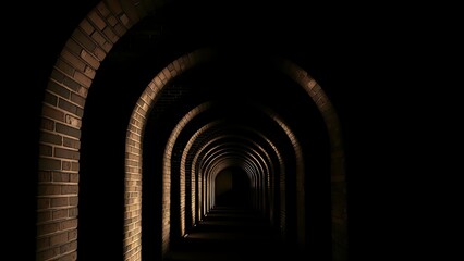 Obraz premium repetitive. A tunnel formed by repetitive brick archways with dramatic light and shadow. real-estate listings.