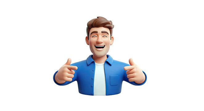 3D cartoon man pointing at himself and smiling