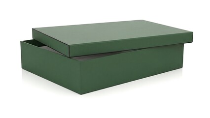 Green shoe box with partially open drawer
