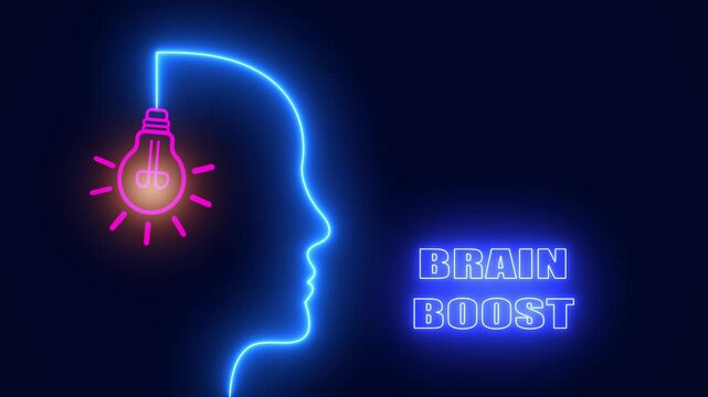 Brain boost neon head concept great for cognitive enhancement tips and memory improvement hacks for wellness apps