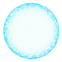 abstract blue digital sphere with hexagonal honeycomb mesh acting as cybersecurity shield. futuristic technology network data protection concept. 3d render of geometric defense barrier isolated.