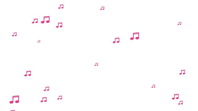 pink music symbols motion graphics for video overlay. musical notes animation rising on white background.