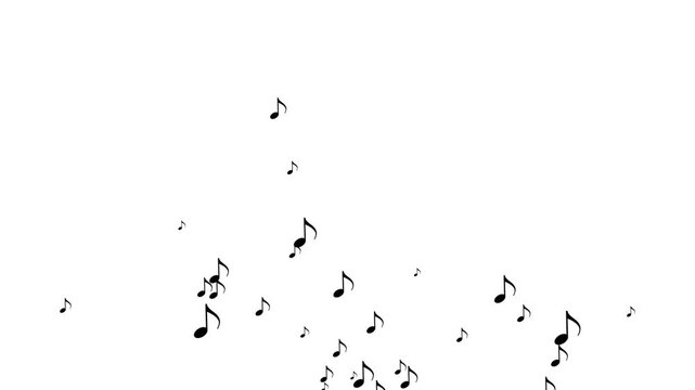 Flying up musical symbols with Alpha Channel. Animated black music symbols rising upwards for video overlay.
