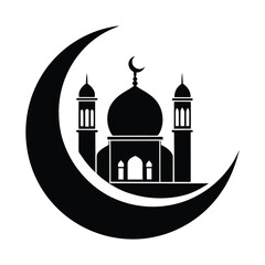 Islamic Mosque Silhouette,Black silhouette of a mosque with dome and minarets on a white background Islamic architecture