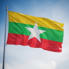 Obraz premium Myanmar Flag Waving Under Clear Sky