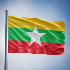 Obraz premium Myanmar Flag Waving Under Clear Sky