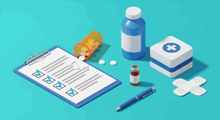 Managing healthcare needs with medical supplies, a checklist, and medication essentials