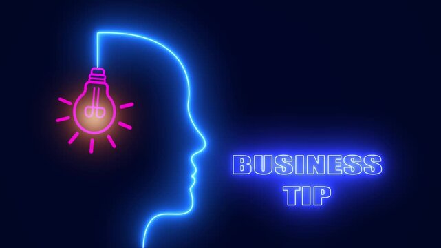 Business tip neon head concept great for corporate strategy insights and entrepreneurship advice for linkedin videos