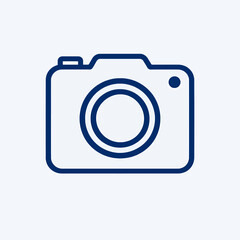 Blue outline camera icon on a light background symbolizing photography and image capture