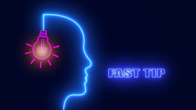 Fast tip neon head with glowing bulb for quick learning shorts and rapid information sharing for social media reels
