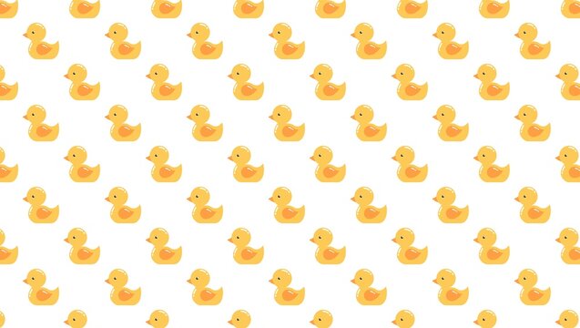 Seamless pattern of yellow rubber ducks on white background