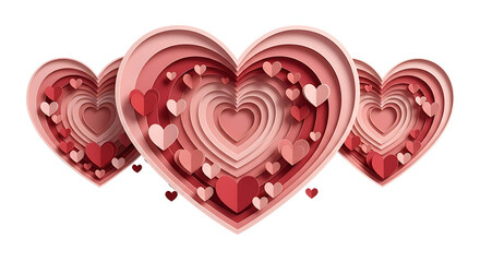 Double intertwined hearts with ribbons and confetti isolated on transparent background