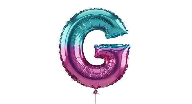 vibrant metallic foil balloon letter g teal to pink gradient isolated on white ideal for party decor and initial designs.