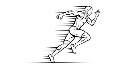 graphic line art of a male runner sprinting emphasizing explosive speed and powerful athleticism for sports and fitness branding.