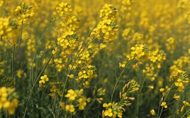 Obraz premium Canola field in bloom: A field of vibrant yellow canola flowers blossoms, creating a breathtaking landscape scene. with a symphony of color and a testament to nature's artistry.