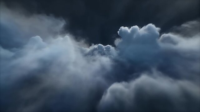 Graceful Cinematic Tracking Through Swirling Indigo Silver Clouds and Fog Abstract Ethereal Patterns