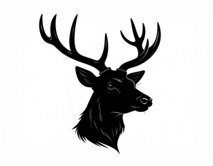 Stylized Deer Head Silhouette with Branching Antlers