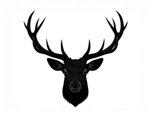 Stylized Deer Head Silhouette with Branching Antlers