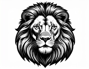 Black and White Lion Face Illustration