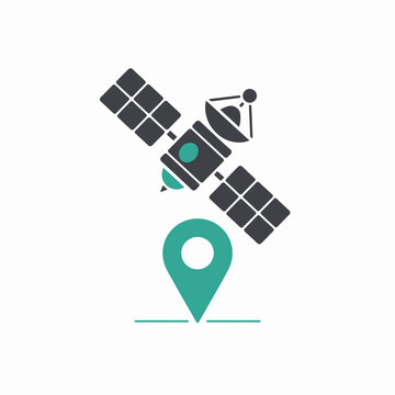 Satellite icon with location pin symbolizing global positioning