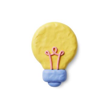 Colorful 3D claymorphism Lightbulb icon for education concept. Bright plastiline study element isolated on transparent  background.