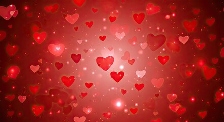 Obraz premium Romantic red hearts with glowing light effect background