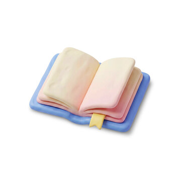 Colorful 3D claymorphism Open Book icon symble for education concept. Bright plastiline study element isolated on transparent background