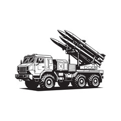 Obraz premium Military Mobile Surface-to-Air Missile Launcher Truck System Vector Silhouette 