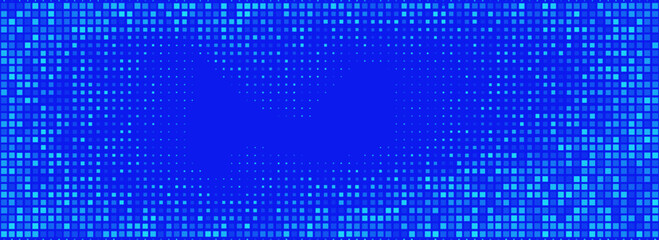 Abstract digital background with blue pixel pattern and flowing data elements. Futuristic tech design featuring glowing squares, gradient effects, and modern cyber aesthetic.Eps10