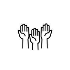 Obraz premium An empowering vector image of three raised hands showing palms to represent volunteering, voting, or active participation in a group