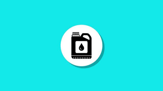 Animated icon of liquid in container with drop symbol on cyan background with shadow effect