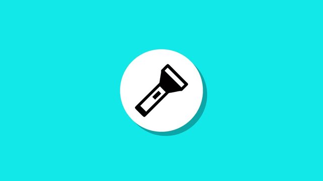 Animated flashlight icon on bright turquoise background with subtle shadow effect, simple and modern graphic