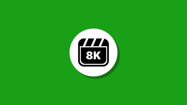 8K ultra high definition video animation on green screen, motion graphic of video resolution indicator on chroma key background