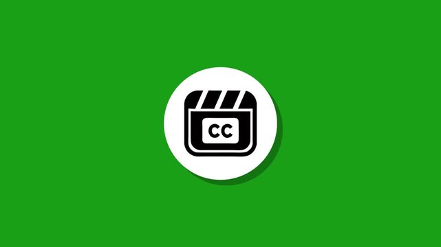 Closed caption icon animation on a green screen chroma key background, white closed caption icon on green background