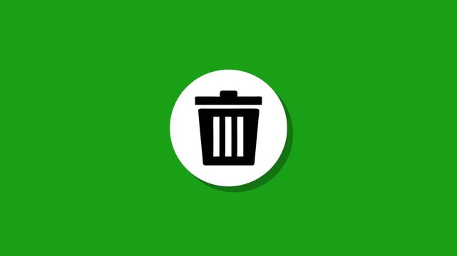 A trash bin icon animation with a green screen background, featuring a white circle appearing and disappearing, suitable for motion graphics and editing projects