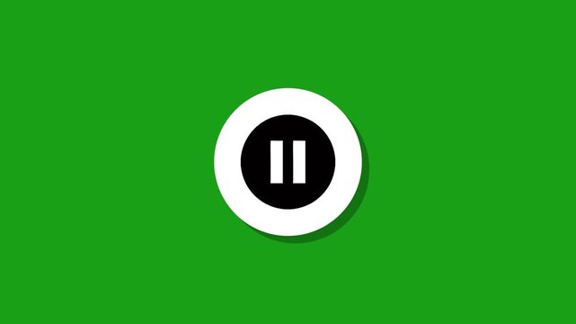Pause button motion graphic animation on green screen background, minimal design pause button in white circle