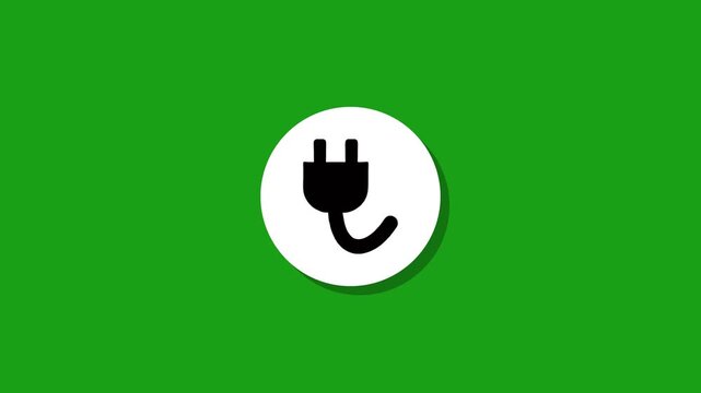 Minimalist electric plug icon animation on green background representing clean energy and sustainable power solutions