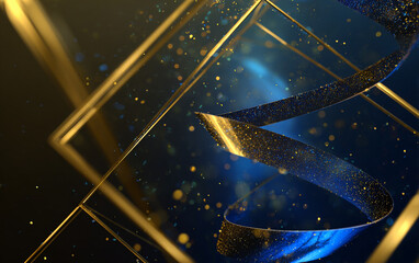 Celestial Luxury Blue and Gold Abstract Background with Golden Frame