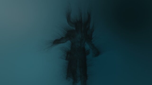 3d Animation of a demon built from dark particles