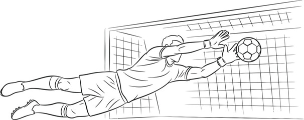 Fototapeta premium Goalkeeper making a spectacular save in soccer game