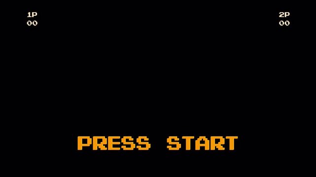 Retro 8 Bit Pixel Art PRESS START Screen Loop. Vintage Video Game Console Opening Menu Title Animation 4k video animation seamless loop