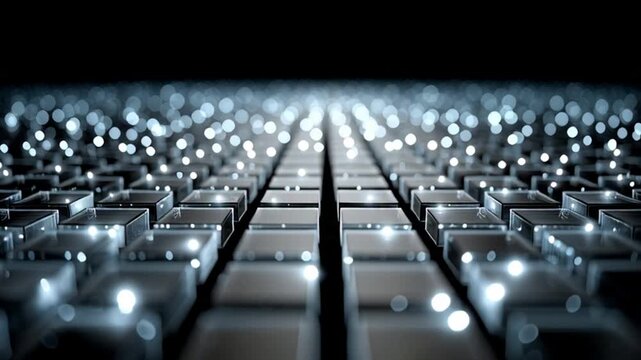 Close-up of a computer keyboard with shiny keys and a shallow depth of field, against a dark background with cinematic lighting.