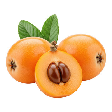 Fresh loquat fruits with leaves isolated on transparent background