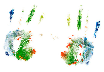 Colorful hand print, paint watercolor isolated on white