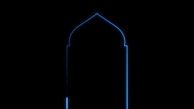 light blue neon islamic arch portal for transition overlay