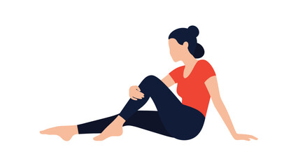 Minimalist silhouette of a young woman in a red shirt and dark leggings sitting gracefully on the floor in a relaxed and peaceful posture.
