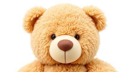 Obraz premium Soft plush teddy bear with fluffy texture and cute expression. Adorable toy isolated on transparent background, perfect for children designs, nursery decor, gifts and comforting illustrations.