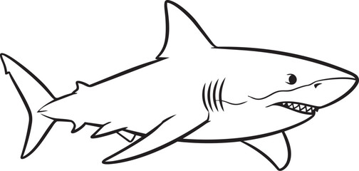 Obraz premium Simple black and white line drawing of a shark swimming left