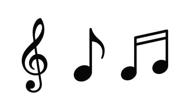 Three black musical notes on a staff clef symbol for music composition and education purposes easily editable